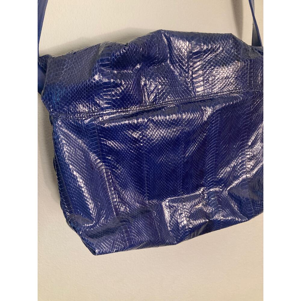 Saks Fifth Avenue Falchi Blue Snakeskin Purse Cinch Impeccable Exterior ~ Repair - Picture 10 of 13